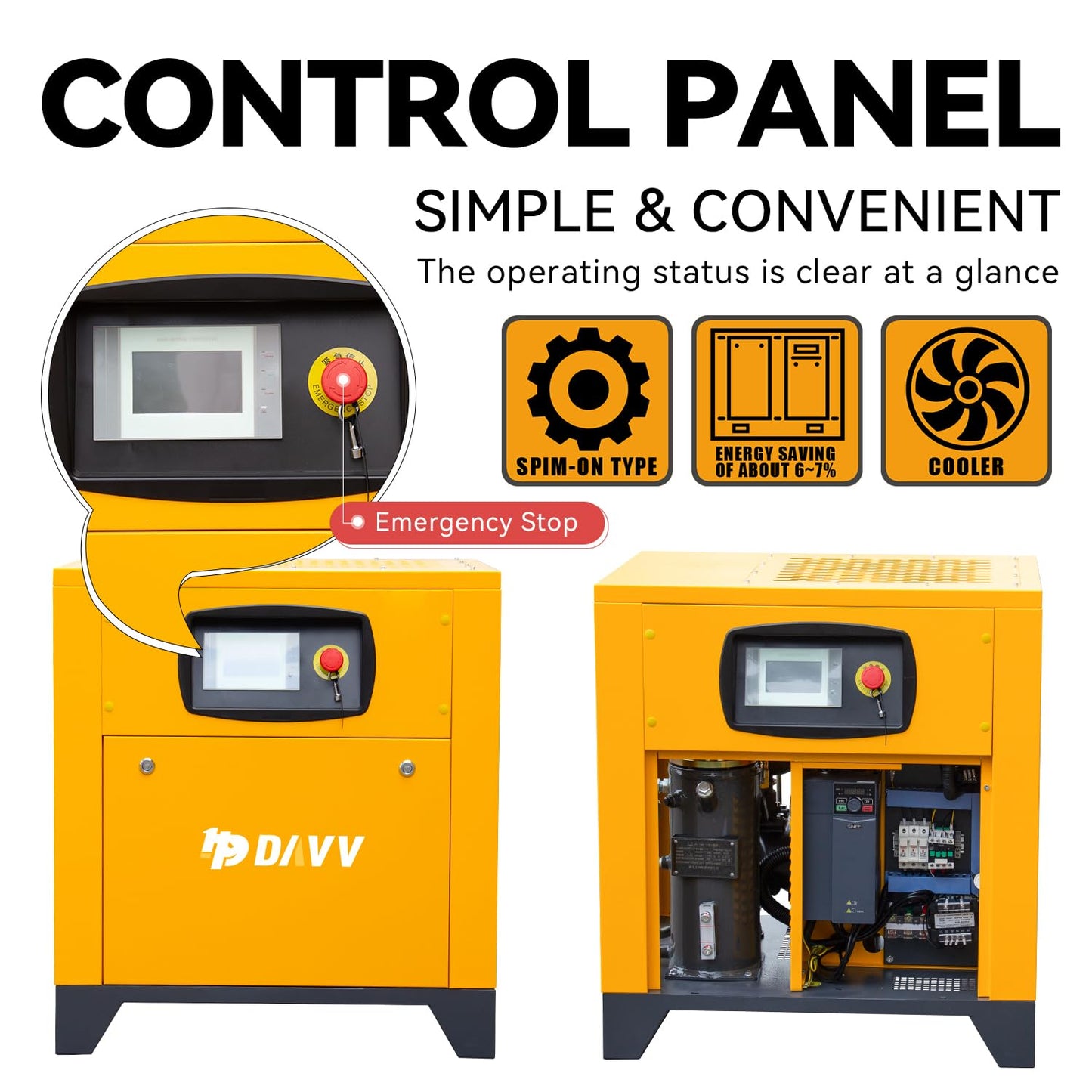 460V Universal Variable Frequency Motor Rotary Screw Air Compressor - 10HP/7.5KW Three-phase compatible - 39CFM@115PSI Base Mounted Commercial Air Compressed System