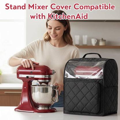 Stand Mixer Cover Compatible with KitchenAid 6/7/8 Quart Bowl Lift Mixers, Washable Appliance Dust Cover with Multi Pockets for Kitchen Aid Accessories and Attachments, Black