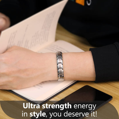 Feraco Mens Magnetic Bracelet Titanium Steel Magnet Therapy Bracelets with Sizing Tool, Silver