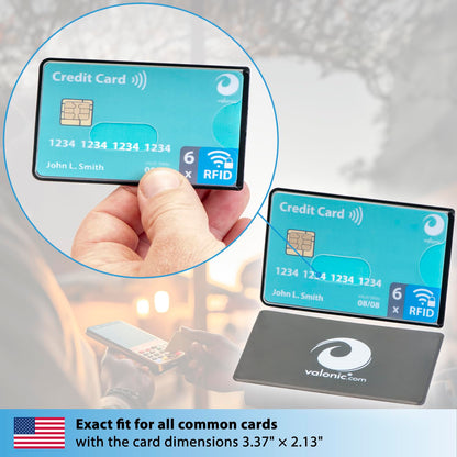 valonic set of 6 RFID blocking sleeves - transparent front, Credit Card Protector sleeve for wallet - Protection block for Debit Card and Metro Card