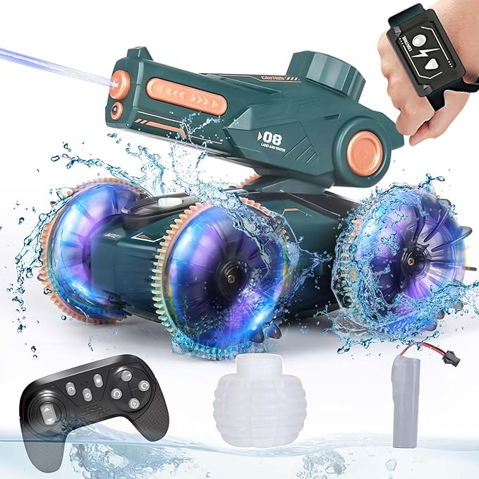 3-in-1 Remote Control Car RC Boat &amp Water Gun - Amphibious RC Car for Land &amp Water Adjustable Speed Waterproof Perfect Valentines Birhtday Gifts for Kids-Green