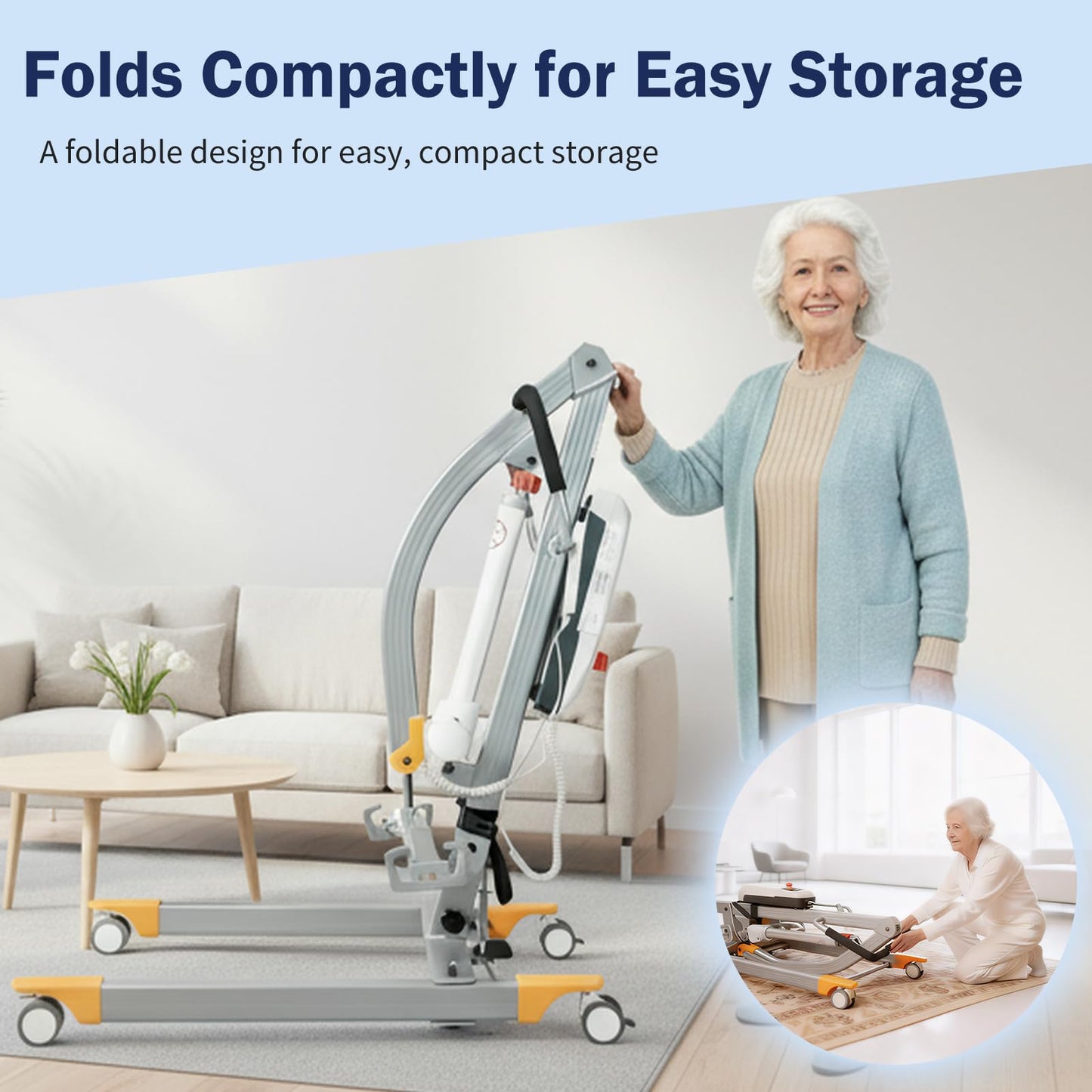 Aluminum Electric Patient Lift for Home, Lightweight Premium 450lbs Patient Lift | Folding Body Transfer Lift for Car | Upgraded Version