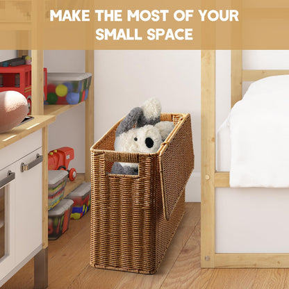Generic Narrow and Tall Storage Box Woven Storage Basket with Lid Lightweight Decorative Storage Bin with Handle for Bedroom Clothing, S