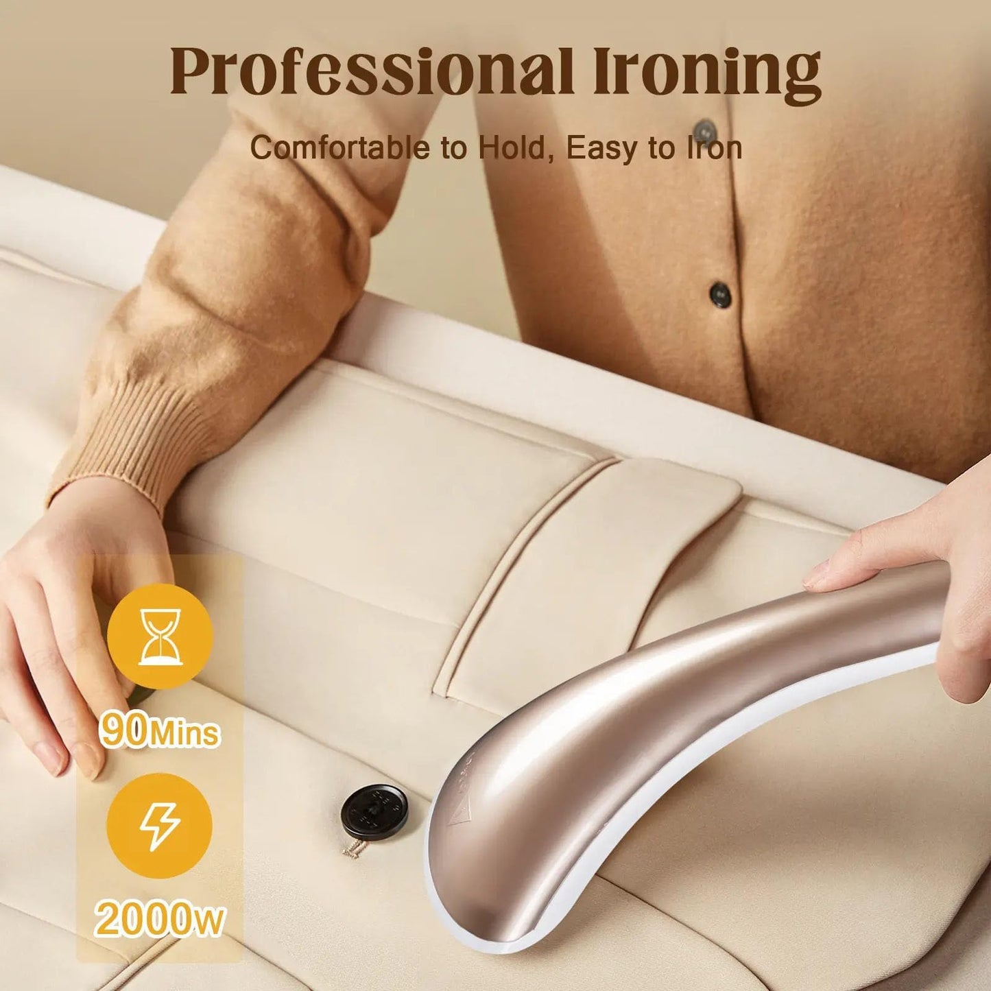 MOMOKOVA Steamer for Clothes, 2000W Standing Garment Steamer with 10 Steam Levels, 2.7L Water Tank for 90 Mins Continuous Steaming,2-in-1 Flat & Hanging Ironing (Pearl Gold)