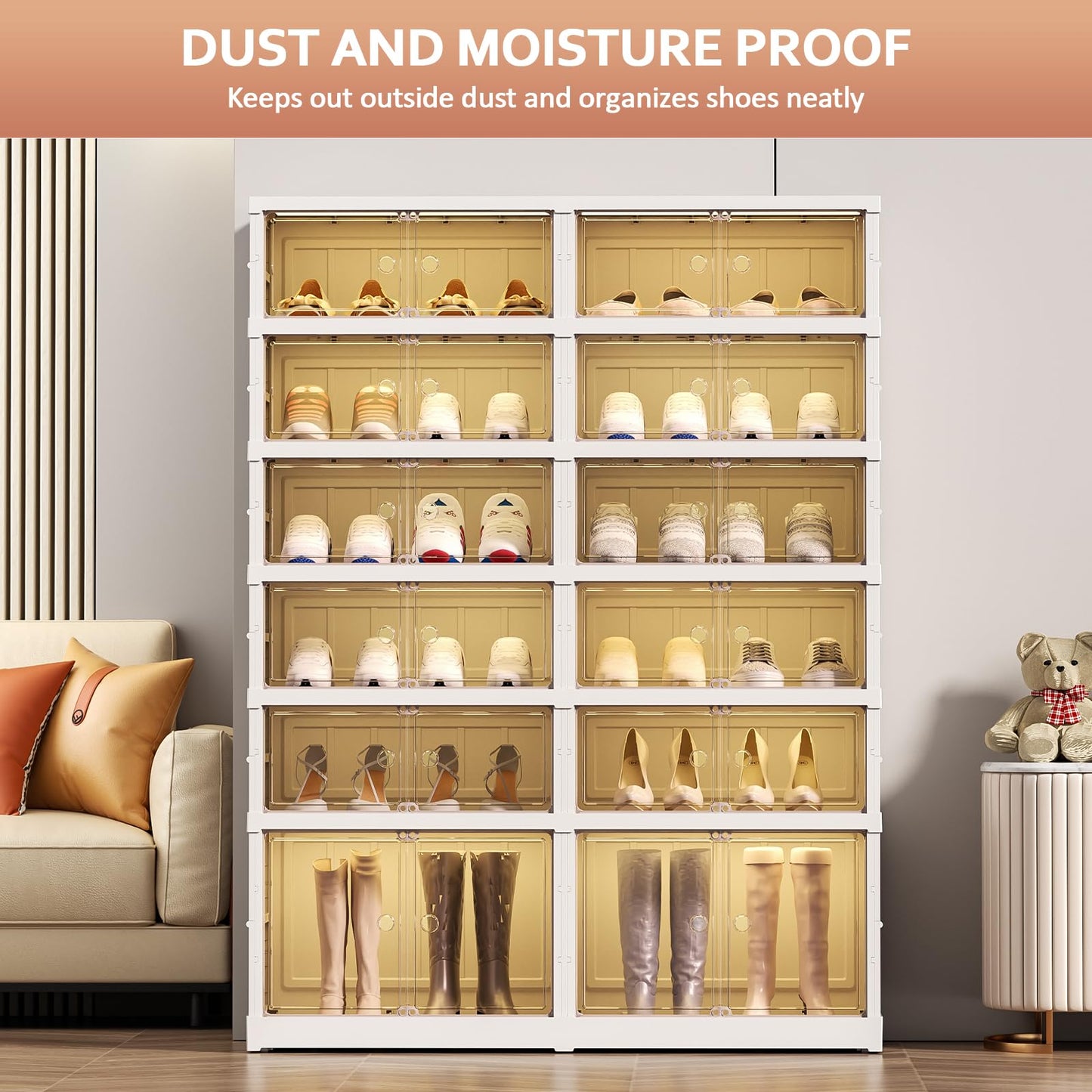 SYNCVIBE Shoe Rack Organizer for Closet Entryway Foldable Sneaker Storage Shoe, Collapsible Shoe Cabinet, Stackable Shoe Storage Cabinet with Lids for Living Room (6 Tiers 24 Pairs)