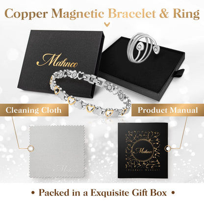 Mahnco Lymph Detox Magnetic Bracelet, Titanium Bracelet for Women, Lymphatic Drainage Ring&Bracelet with 3500 Gauss Magnets-Jewelry Gift Set with Adjustment Tool