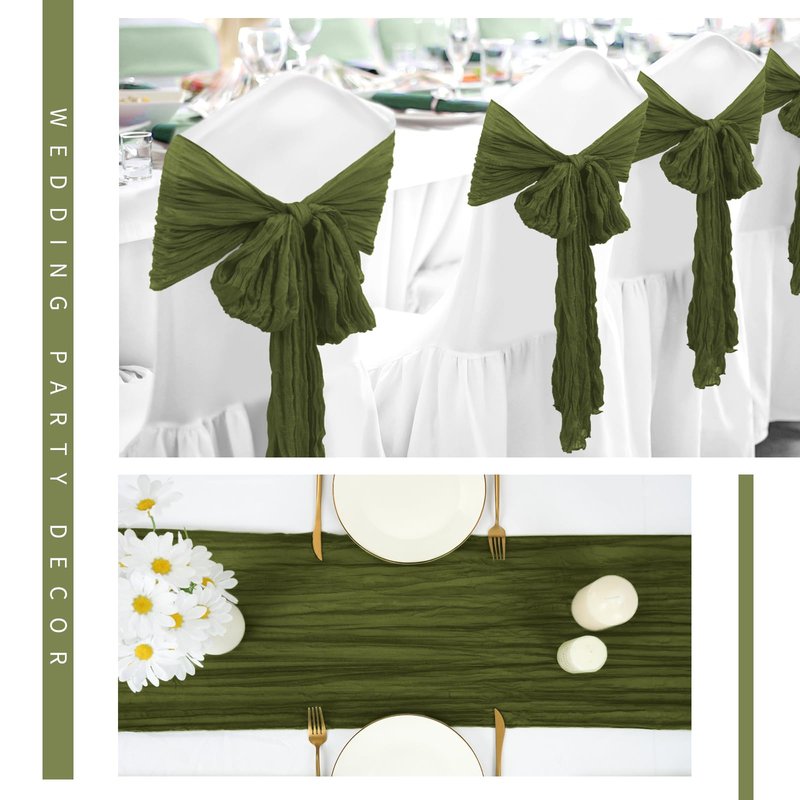 24 Pack Cheesecloth Table Runner 20 x 120 inch Cheese Cloth Table Runner Bulk,Romantic Boho Sheer Gauze Fabric Table Runners for Wedding Reception,Party,Bridal Shower Table Decor(Olive Green)