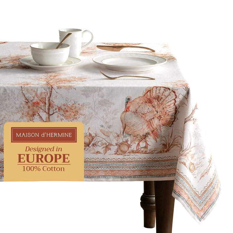 Maison d' Hermine Table Cloth Rectangle Table 100% Cotton 60 x 90 Inches Fall Tablecloth Reusable Everyday Use for Thanksgiving Christmas Decorations Dining Farmhouse Party (Giving Thanks)
