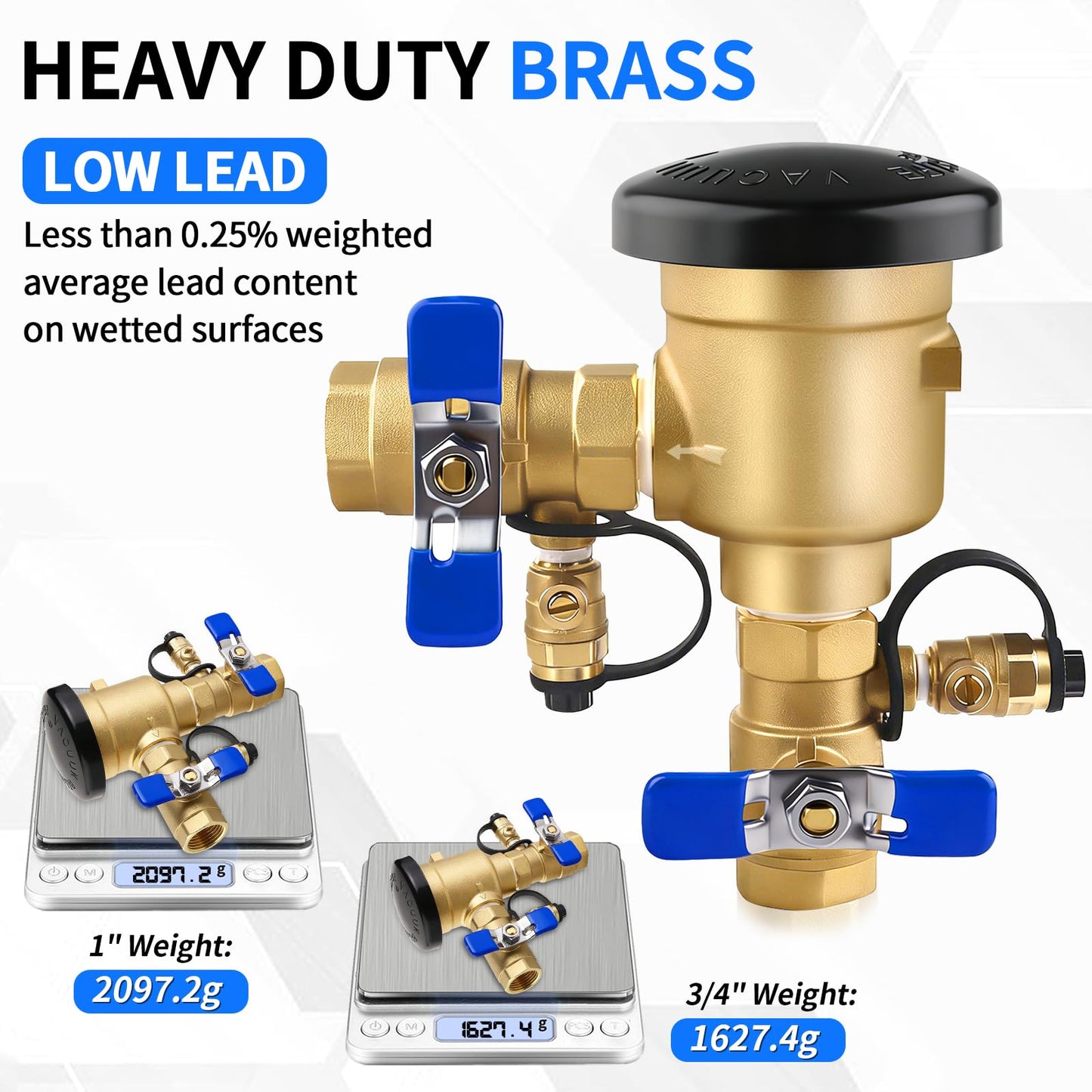 Boltigen 3/4 inch Pressure Vacuum Breaker Assembly for 720A-3/4'' Heavy Duty Brass Sprinkler Backflow Preventer Valve, MAX 400PSI & Anti-Siphon Protection, for Irrigation & Industry Non-Potable System