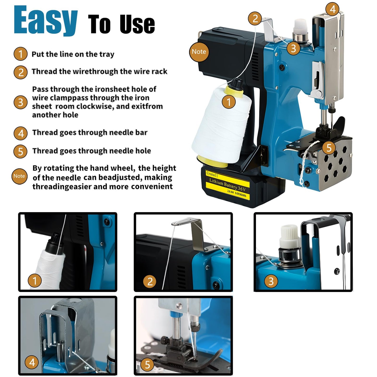 Bag Sewing Machine-Portable Battery Handheld Cordless Bag Sewing Machine,Automatic Bag Stitcher With Thread for Burlap Sack, Canvas,Feed Sacks,Rice Bags,Jute Bags,Seed Bags(Machine+1 battery)-Blue