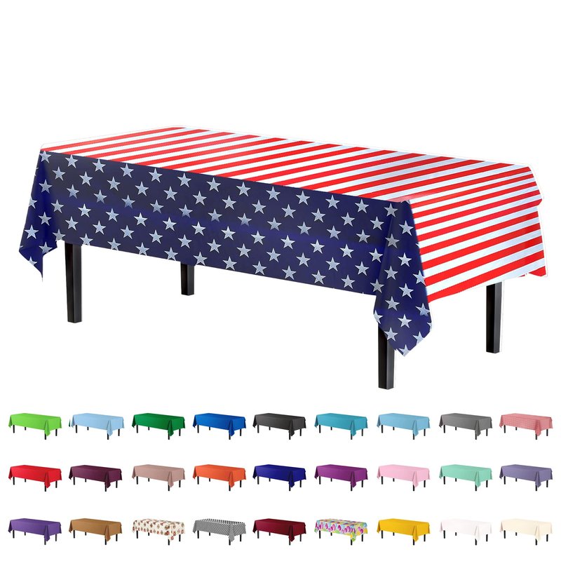 Exquisite 12-Pack Premium Plastic Tablecloth 54in. x 108in. Rectangle - American Flag Design