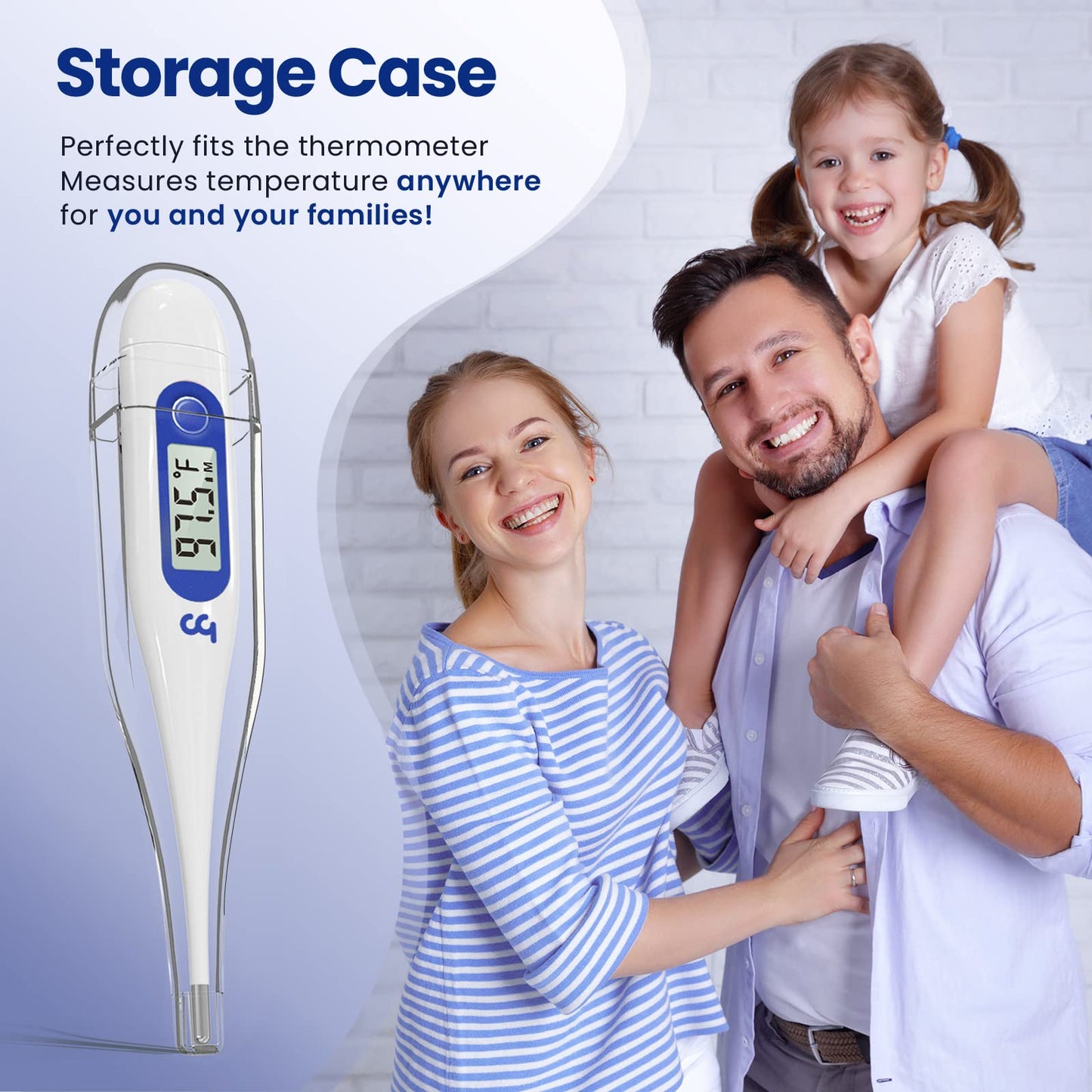 Femometer Thermometer for Adults and Kids, Digital Thermometer with Fever Alert, Memory Recall, C/F Switchable, for Oral, Rectal or Under Arm Use, Klein Blue