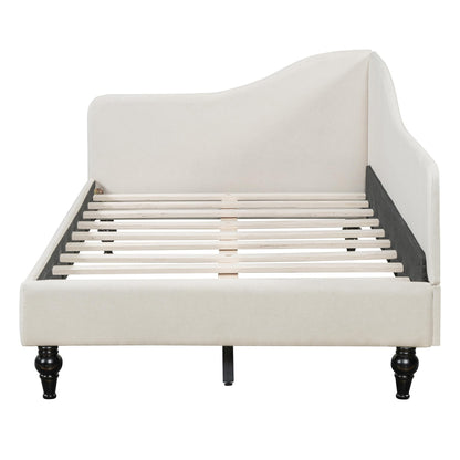 Ball & Cast Twin Size Linen Daybed Upholstered Chaise Lounge with Wooden Legs,L-Shaped Corner Day Bed Frame,Sleeper Sofa Bed Couch, No Box Spring Needed, for Bedroom Living Room,Beige