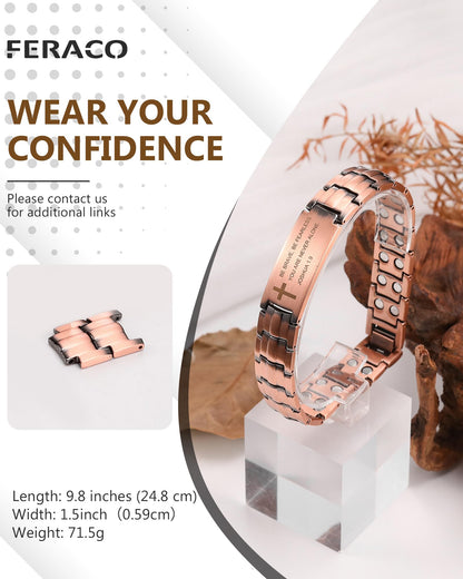 Feraco Copper Cross Bracelet for Men,Magnetic Therapy Cooper Bracelets with Magnets, Men's Christian Jewelry for Anniversary Father's Day