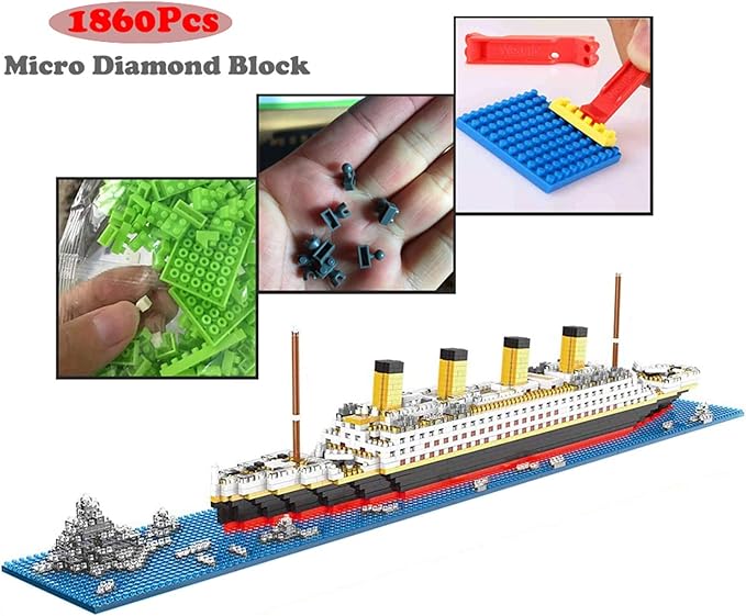 Titanic Ship Model Building Block Set 3D Puzzle Sets DIY Educational Toys Bricks Toy with 1860Pcs Micro Mini Blocks Ideal Gift for Kids and Adults