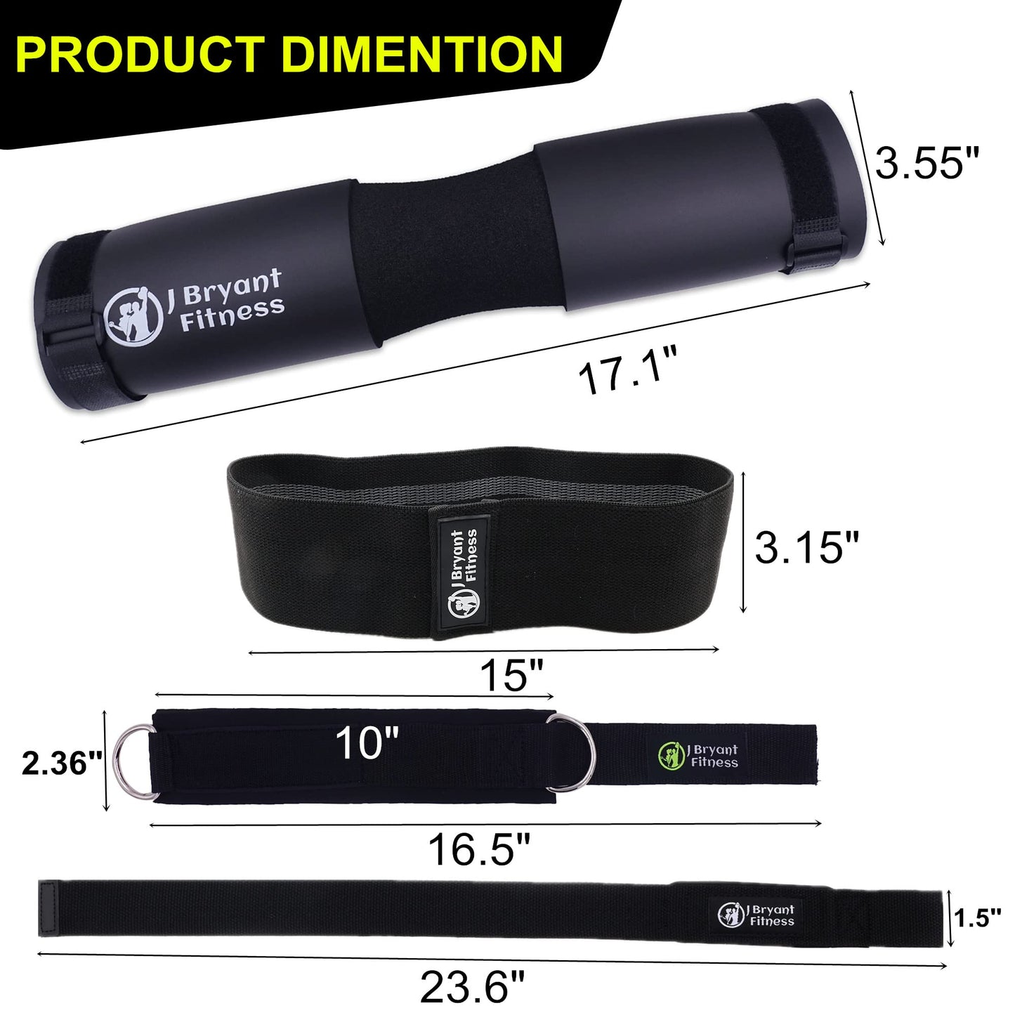 J Bryant Barbell Pad Set with 2 Ankle Straps for Cable Machines Hip Resistance Band Weight Lifting Straps Thick Cushion Hip-Thrusts Pad with Carry Bag for Squats Bench Press Workout