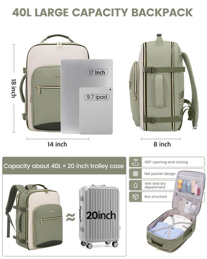 LOVEVOOK 40L Travel Backpack for Women & Men, Large Carry on Backpack for Airplanes with 3 Packing Cubes, TSA Personal Item Travel Bag fits 17" Laptop, Waterproof Weekender Essentials Airline Approved