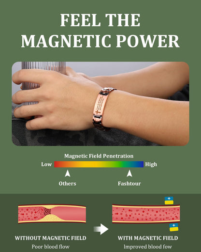 Fashtour Copper Cross Bracelet for Men - Ultra Strength Magnetic Mens Cross Jewelry Set - Adjustable Magnetic Bracelet with Sizing Tool Jewelry Box(Copper&Philip 4:13)