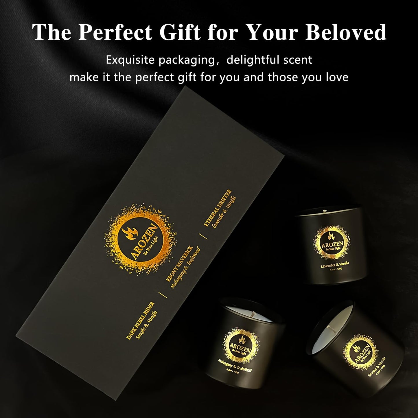 AROZEN 3 Pack Candles for Home Scented, Scented Candles Gifts Set for Men, Aromatherapy Soy Candle of Lavender, Mahogany Teakwood & Smoke Vanilla, Gifts for Men Fathers Day Valentine's Day Present