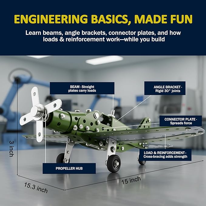 Metal Model Airplane Building Toys for Boys &amp Girls Ages 8-16 258 Pieces DIY STEM Construction Kits Educational Engineering Science Plane Set Vintage Aircraft Vehicle Gift for Kids &amp Adults