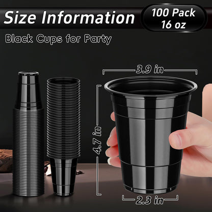 Dualshine 100 Pack Halloween Orange Plastic Cups 16 oz, Disposable Cups for Party, Heavy Duty Drinking Cups for Wedding Birthday Halloween Beer Taste Serving Snack Sample Tastings Barbecues Picnic