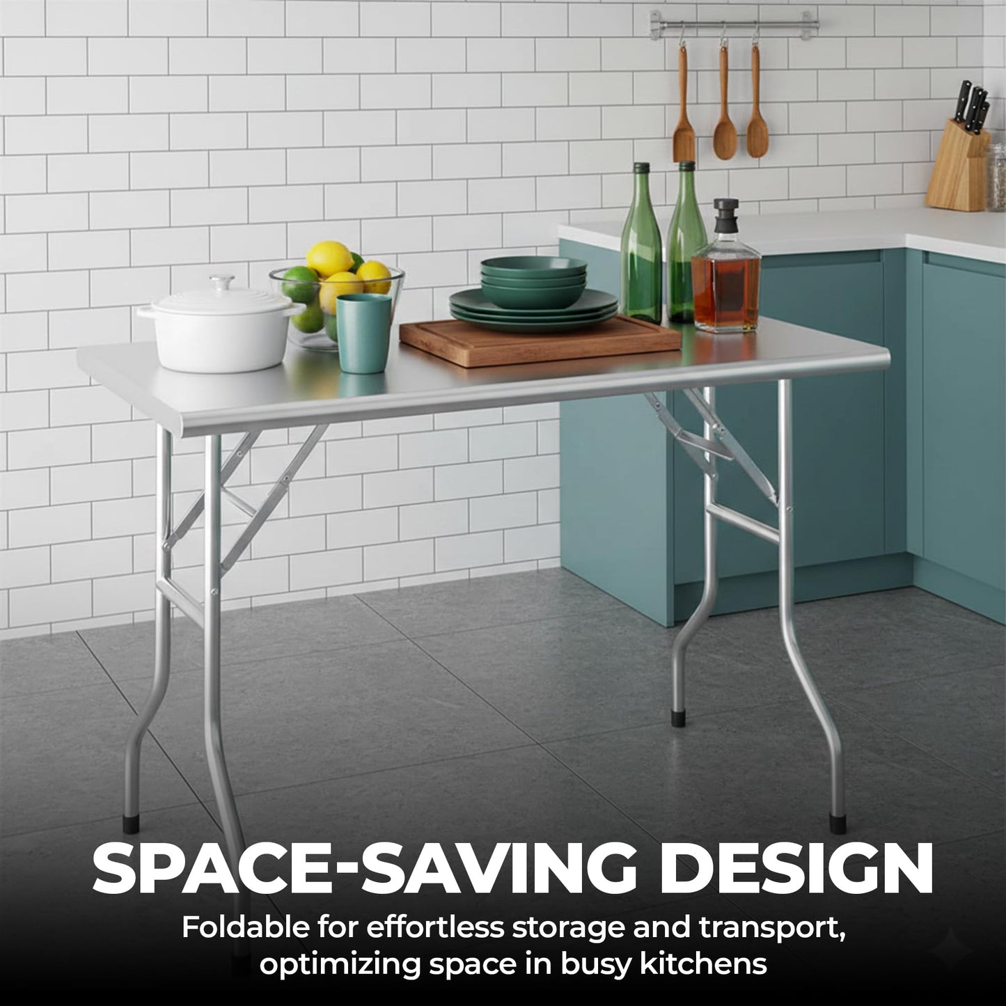 Express KitchQuip Premium Quality Stainless Steel Open Base Folding Utility Table - Folding Work Table for Commercial Kitchen, Restaurant, Hotel and Garage - NSF (24" x 48")