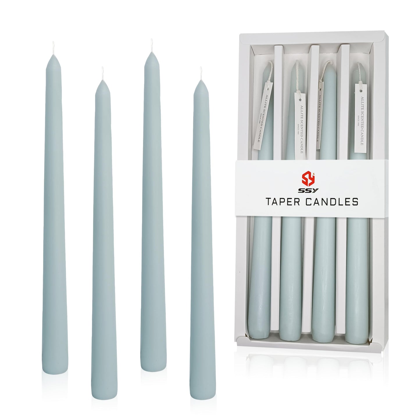 10 Inch Taper Candle Set of 4 - Sea Salt Scented Candles - Soy Wax Home Decor Candles - Gift Ideas for Wedding Party Dinner Holiday Decoration