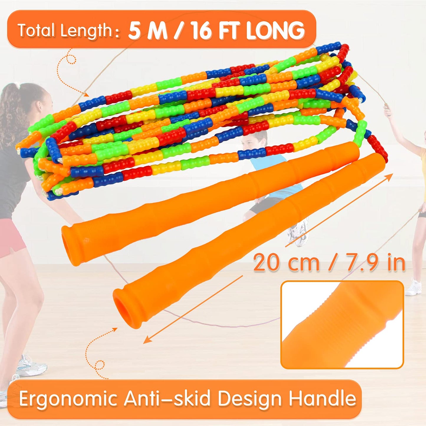 Supertrip Double Dutch Jump Rope Soft Beaded Jump Rope Long Jump Rope 16 FT, Jump Ropes For Women Adult Kids Adjustable Skipping Rope Long Enough for 4-5 Jumpers
