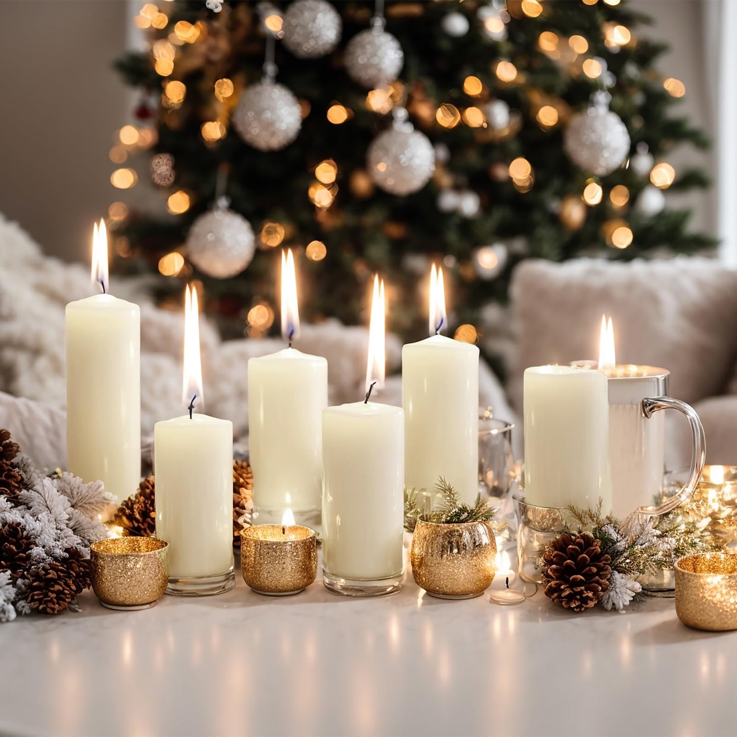 MTLEE Set of 72 Ivory Pillar Candles 2 x 3, 2 x 6, 2 x 8 Inch Smokeless and Dripless Unscented Large Candles Long Clean Burning Rustic Pillar Candle for Wedding Dinner Home Decor