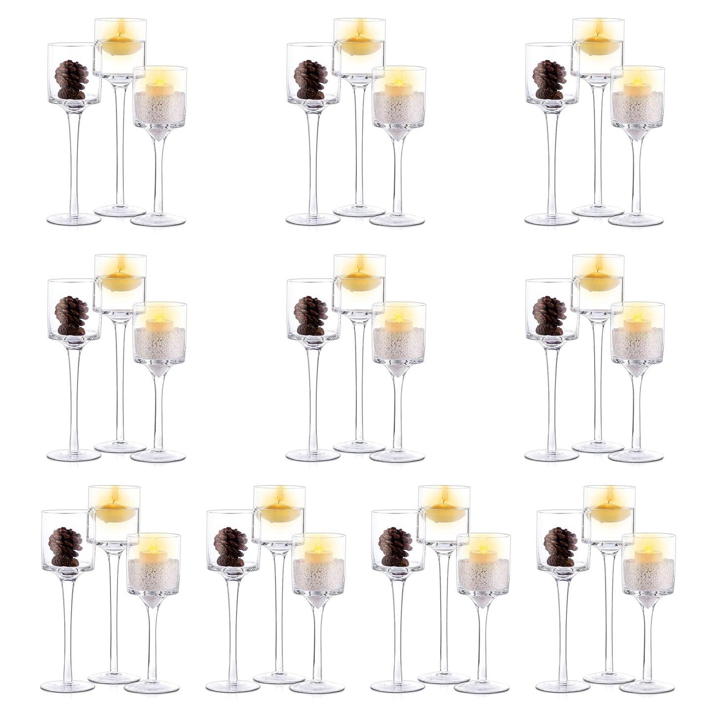 NUPTIO Tealight Candle Holders Bulk: Set of 30 Long Stemmed Candle Stands for Table Centerpiece Decor - Monet Candleholders for Floating Candles
