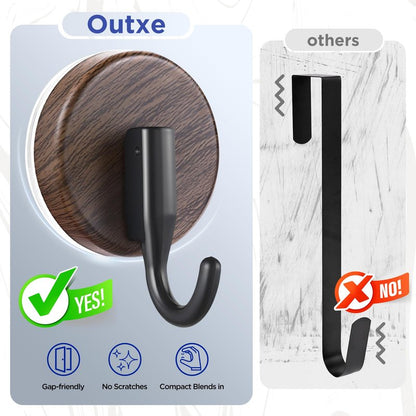 OUTXE Wreath Hanger for Front Door, Upgraded Suction Cup Reef Hook for Glass Window/Over Door, Christmas/Thanksgiving/Halloween/July 4th/Easter/Valentine/Spring/Summer/Fall (Walnut, 4-Pack)