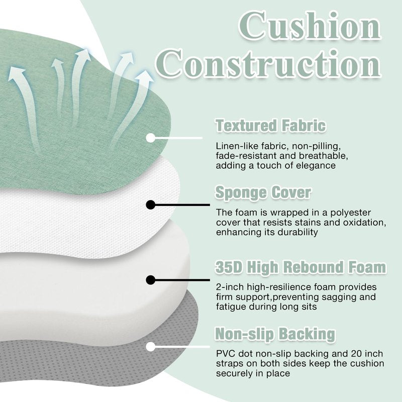 PRONOUS Light Green Winsor Chair Cushions with Ties, Dining Kitchen Chair Seat Pads Non Slip Removable Washable Cover 17"x16" Set of 2