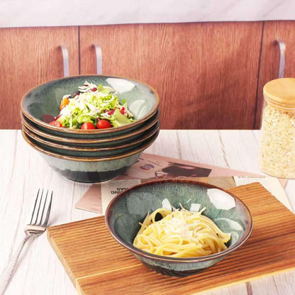 LIUYWYHCF Cereal bowls 11 OZ, Ceramic Soup Bowl for Kitchen, Black reactive glaze Bowl for Pho, Chip, Fruits, Salad, Noodle, Ramen, Suit For Housewarming - 5.9 Inch, Set of 4