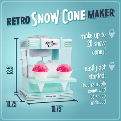 Nostalgia Snow Cone Shaved Ice Machine - Retro Table-Top Slushie Machine Makes 20 Icy Treats - Includes 2 Reusable Plastic Cups & Ice Scoop - Retro Red