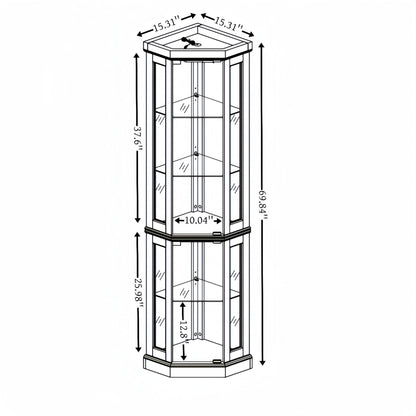 KEIKI 70" Corner Glass Display Cabinet with Adjustable Shelves, for Collectibles, Storage Curio Cabinet with Side-Hung Pane Doors, 5-Tier Showcase Display Case, Easy Assembly, for Living Room, White
