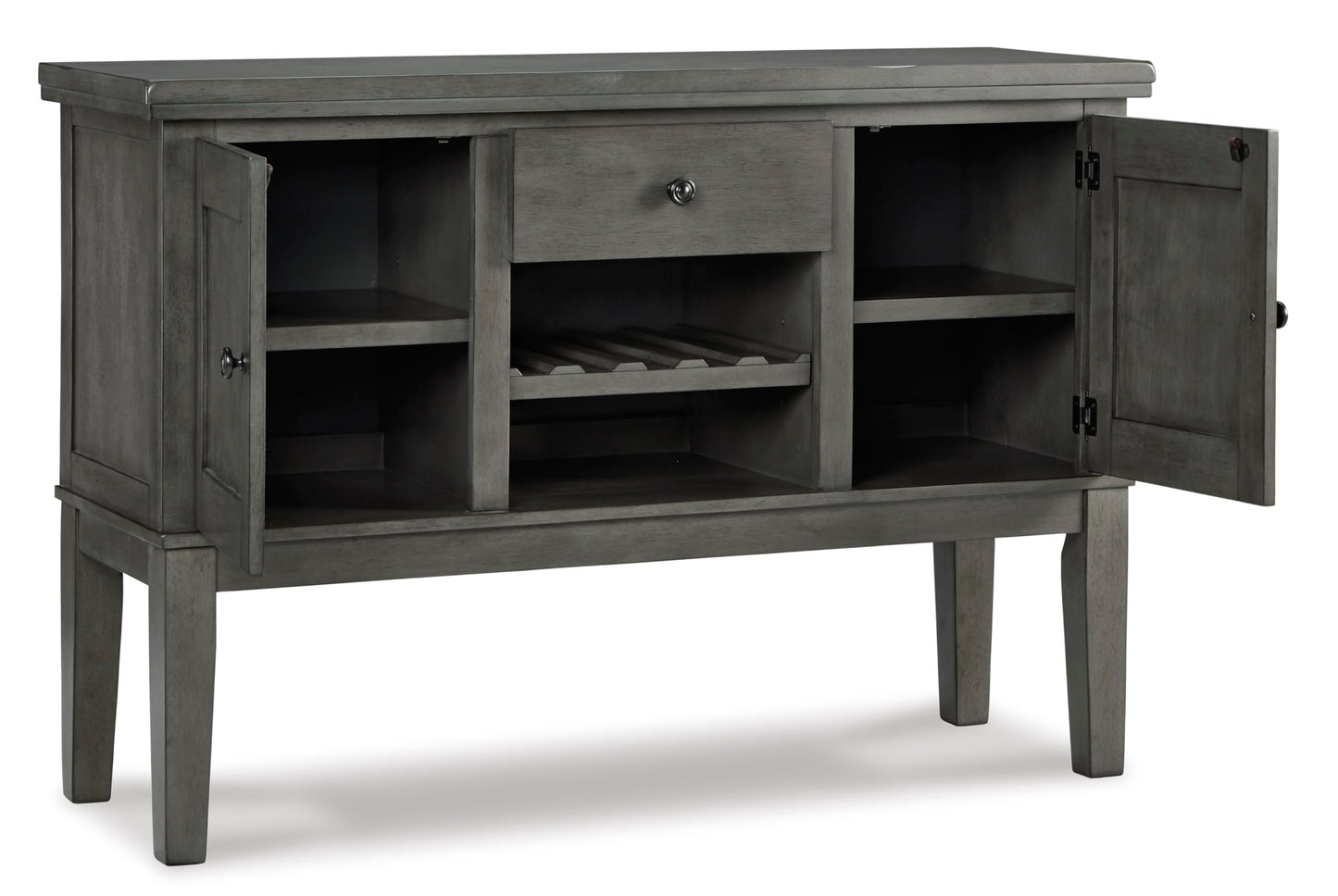 Signature Design by Ashley Hallanden Dining Room Server with Wine Rack, 2 Cabinets with Removable/Adjustable Center Shelf, Drawer, Wood with Acacia Veneer, 38.25" High, Weathered Gray
