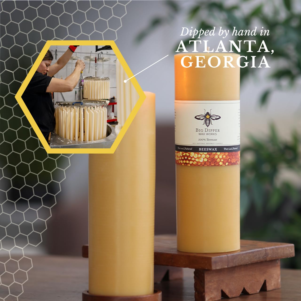 Big Dipper Wax Works 100% Pure Beeswax Pillar Candle, Extra Large 3" x 9", 110 Hour Burn, Handcrafted Honey Aroma, Clean Soot-Free, Eco-Friendly Cotton Wick for Home Décor, Weddings & Meditation