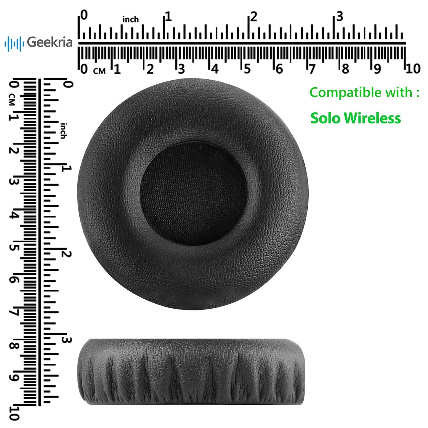 Geekria QuickFit Replacement Ear Pads for Beats Solo Wireless (Solo Bluetooth) (810-00012-00) Headphones, Ear Cushions with Video Guide (Black)