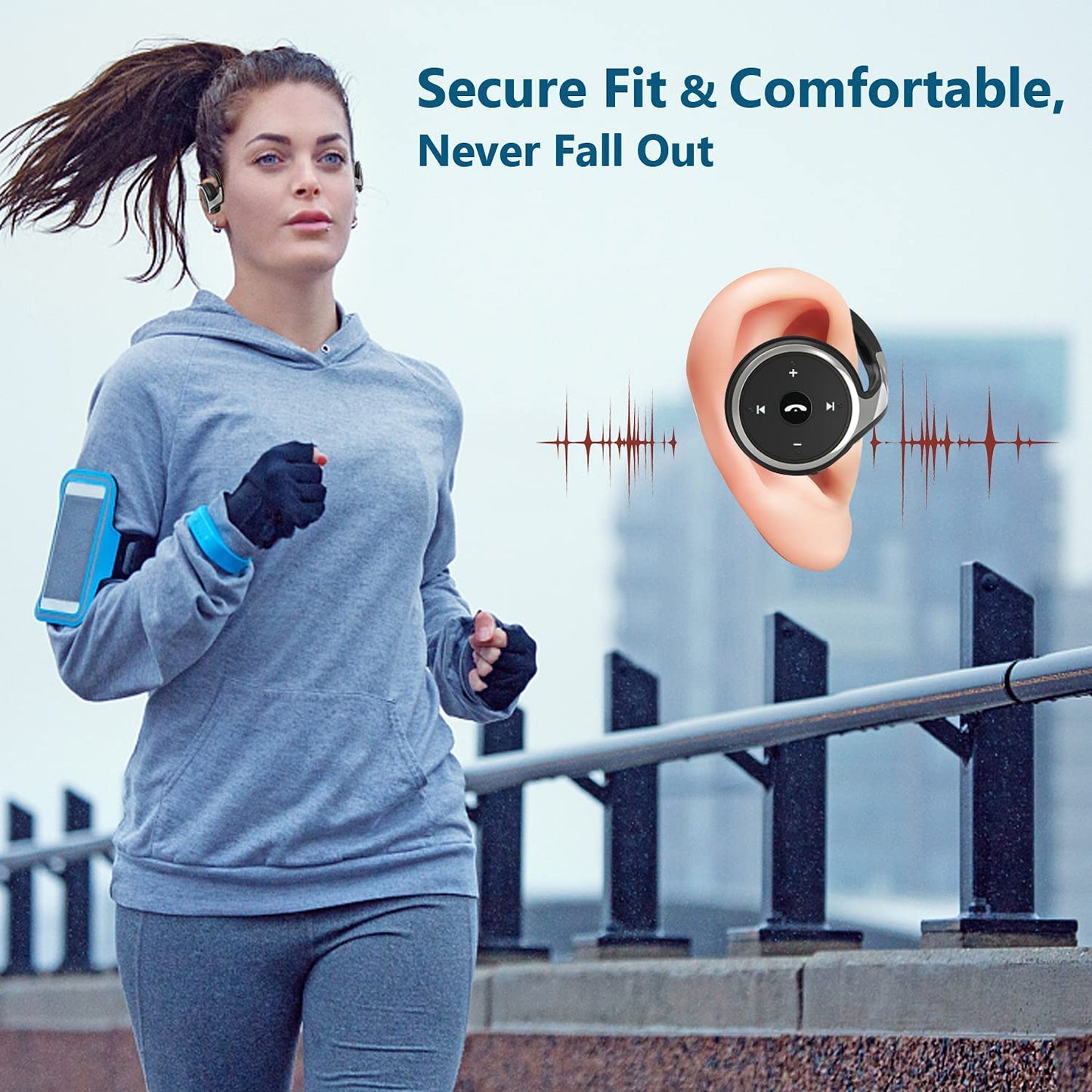 itayak Behind The Head Headphones, Bluetooth 5.0 Neckband Around Head Headphones Lightweight Small Foldable Wireless Sports Sweatproof Headset with Microphone & Carrying Case (Black)
