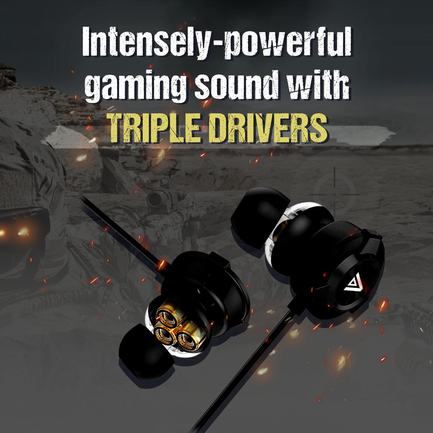 SOUND PANDA SPE-G9 Plus+ Gaming Earbuds Triple Driver 3.5mm with Dual Microphone | Wired Earbuds with 1.5m Cable | for PC, Mobile, Xbox, PS5, PS4, Switch | in-Ear Gaming Headset (Black)