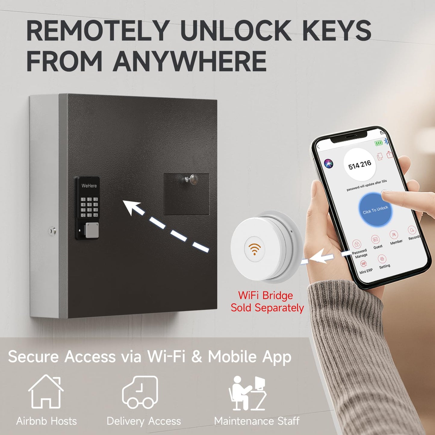 DiDiHere 56 Keys Lock Box, Key Management Cabinet Key with Drop Slot, APP Bluetooth, Digital Keypad, & WiFi Unlock, Access Log Tracking, Key Return Box for Hotel, Car Dealerships, Office, School