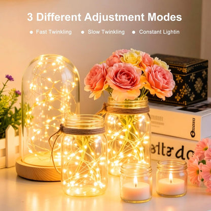 12Pack Fairy Lights Battery Operated, 7ft 20 LED 3 Modes Speed Twinkle Mini String Lights Waterproof Silver Wire Firefly Starry Lights for Mason Jars Wedding Party Christmas Decorations