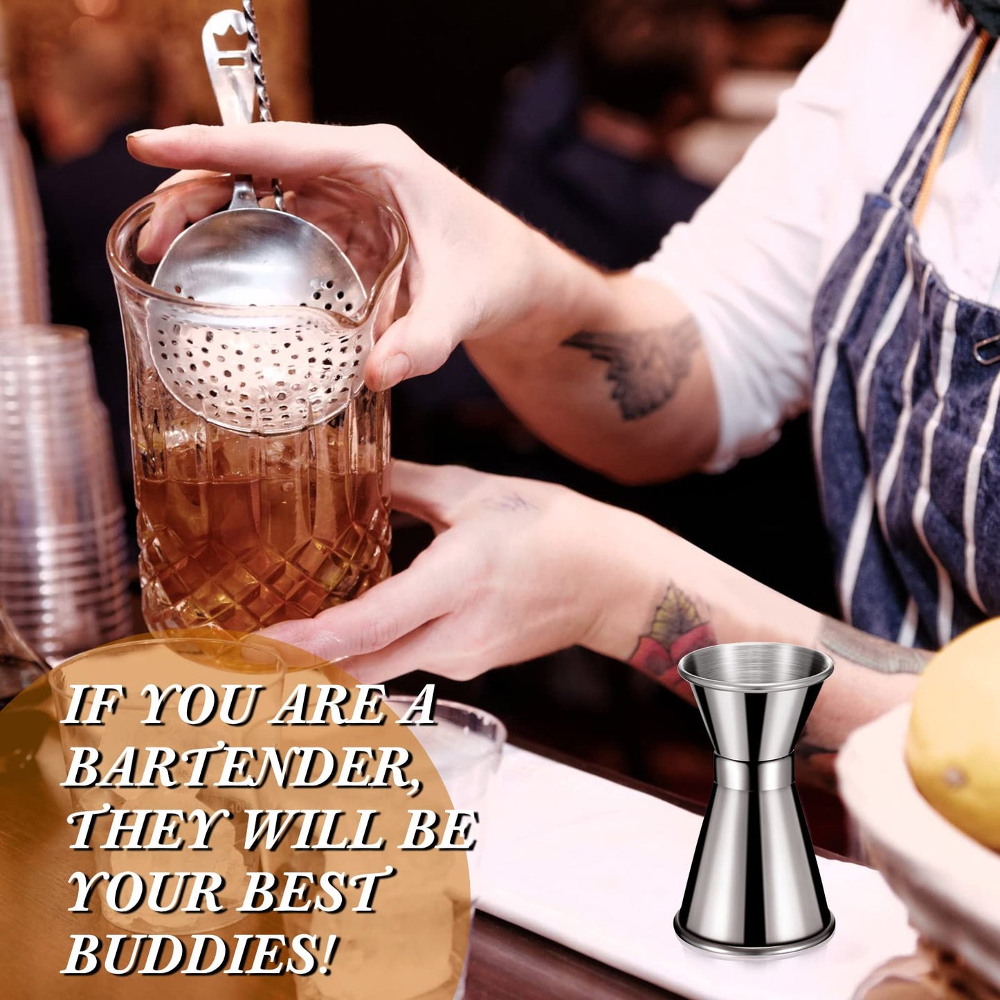 Hoteam 9 Pieces Stainless Steel Jigger for Bartending 1 and 1/2 oz Cocktail Jigger Shot Measuring Cup 15ml and 30ml Japanese Style Double Jigger Bartender Bar Supplies, Round Rim and Thin Waist