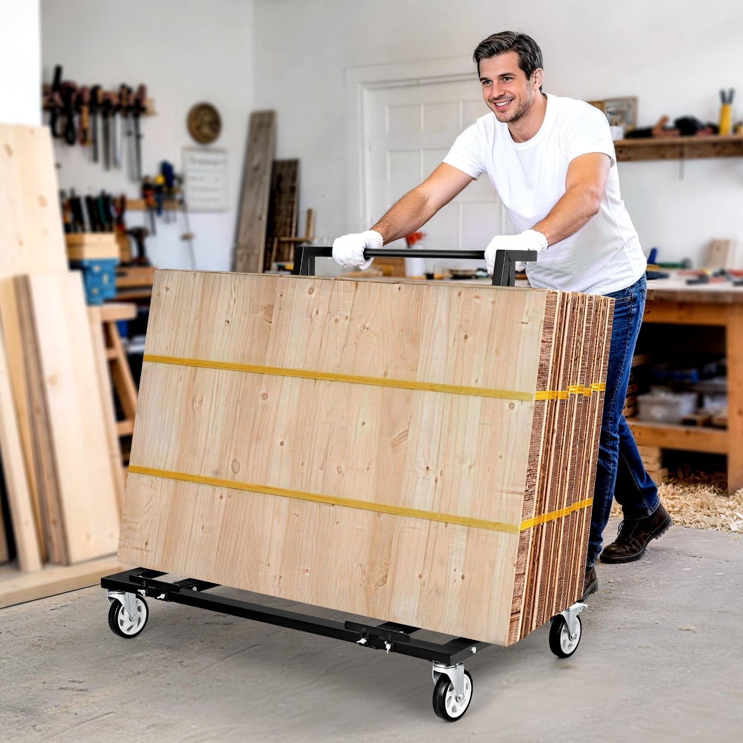 KEDSUM 2200lbs Drywall Cart Heavy Duty, Thicken Steel Built Table Cart with Handle, Panel Dolly with 5" Swivel Casters, Handling Drywall, Plywood, Lumber, Ideal for Factory, Hotel, Warehouse, Party