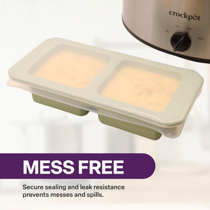 Silicone Freezer Tray with Clear Lid, 2 Compartments with 2 Cup Capacity Each, Large Ice Cube Molds, Microwave and Dishwasher Safe, for Freezing Soup, Sauce, Broth, etc. Sage Green