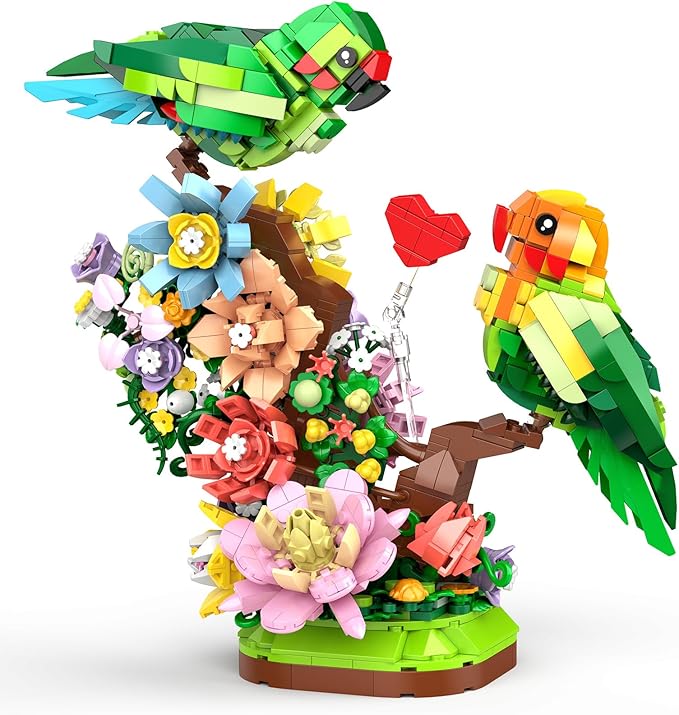 Flowers &amp Love Bird Building Set for Adults Flower Parrot Botanicals Decor Model Kit with LED Animal Toys Gifts Ideas for Adults and Teens Age 14+ (1050 PCS)