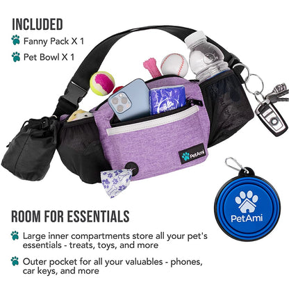 PetAmi Dog Fanny Pack, Treat Pouch for Dog Walking, Training, Built in Poop Bag Dispenser, Water Bottle Holder, Collapsible Bowl, Pet Treat Waist Belt for Hiking, Running, Kibbles (Camo Black)