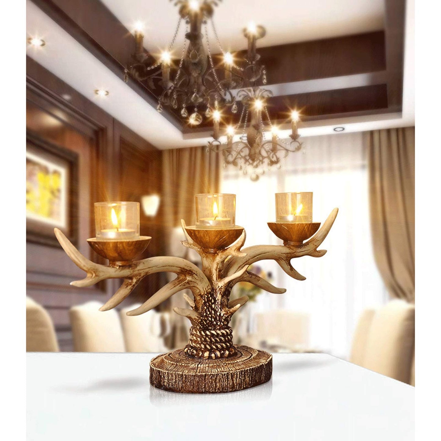 XILIN-1987 Candle Holderss European Style Resin Candle Holders A Candlestick That Can Display 3 Pillar Candles for Fireplace, Living or Dining Room Table, Gifts for Wedding Decorative Candlestick