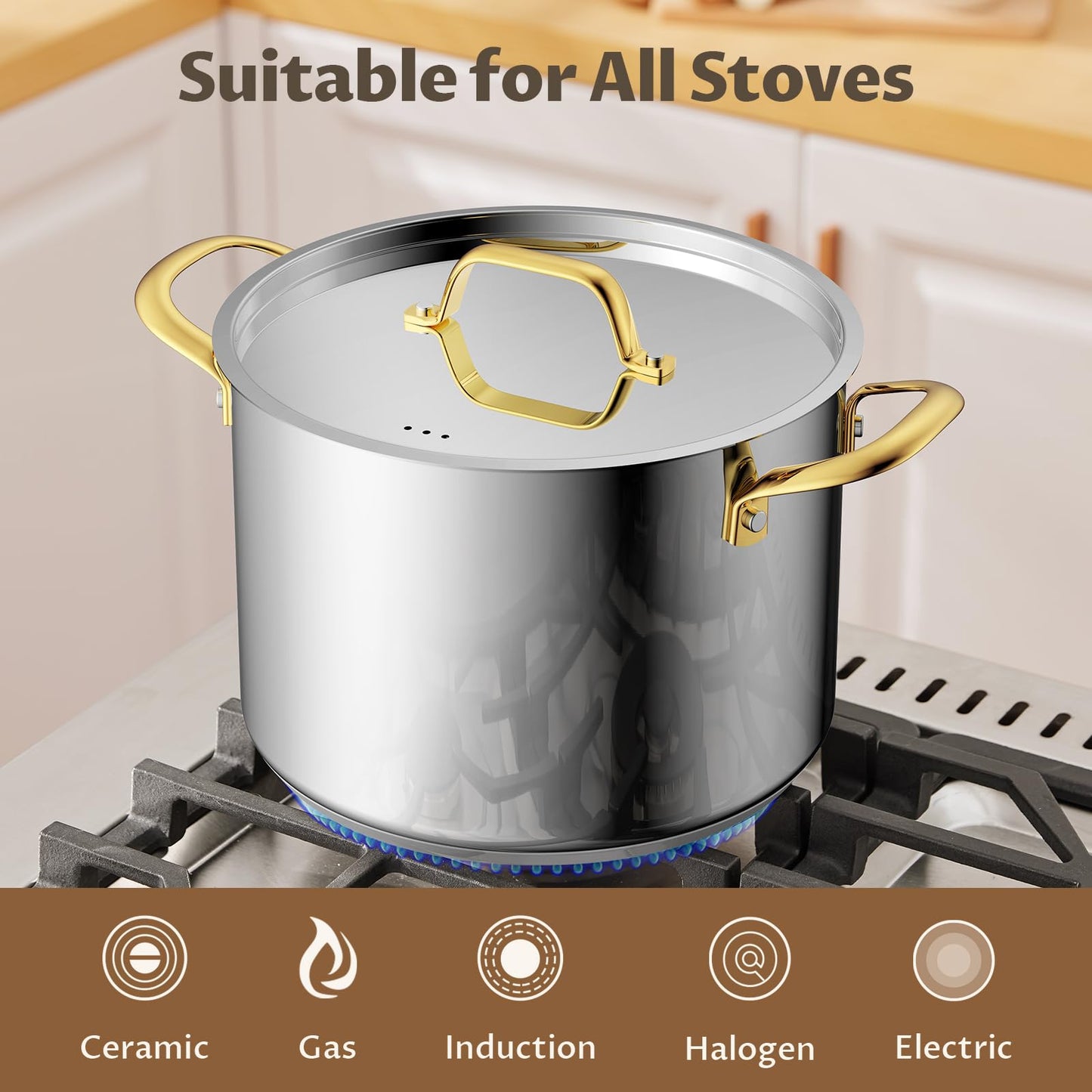 BEZIA 6 Quart Stainless Steel Stock Pot, 0-Coating Healthy Soup Pot for Small Families, Tri-ply Even Heat for Daily Cooking & Side Dishes, Compatible with All Stovetops