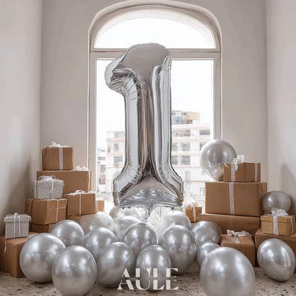 AULE 40-Inch Silver Foil Number Balloon | Jumbo 0-9 for Birthday & Anniversary Celebrations
